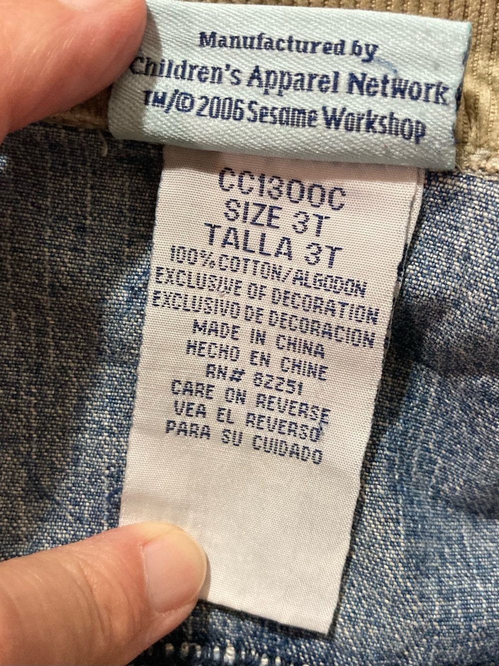 Sesame Street Vintage 2006 Denim Snap Front With Corduroy Collar Size 3T - Picture 14 of 16